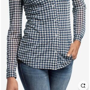 CAbi Blue and White Fitted Button Down Shirt